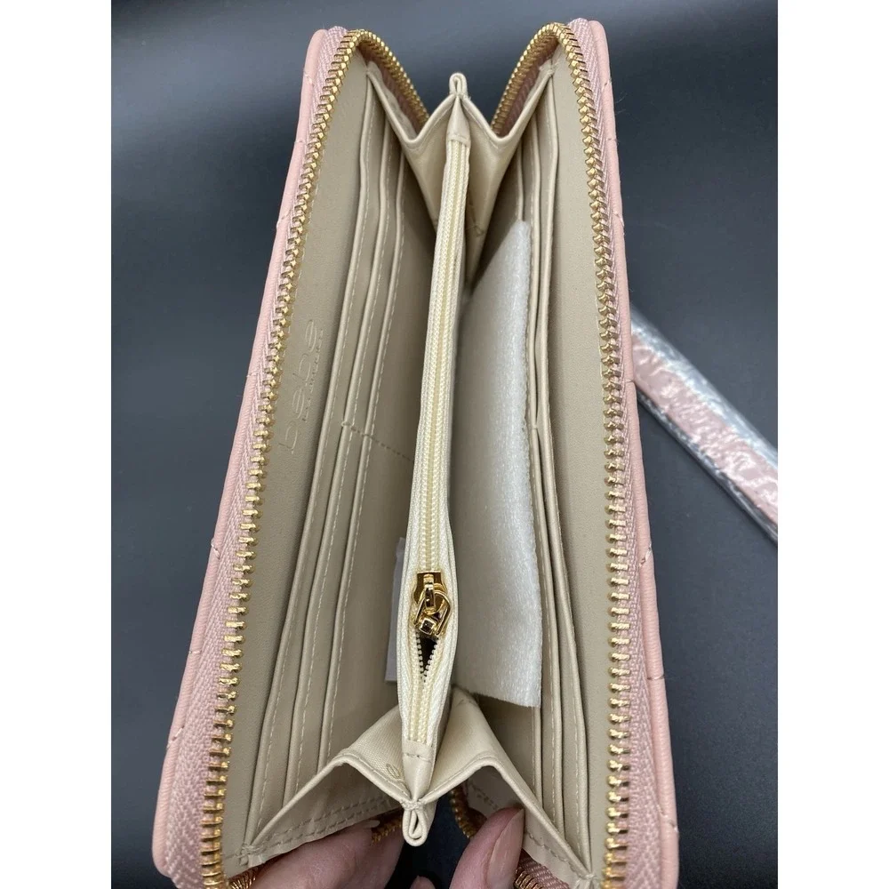 NWT Bebe Zaza Zip Around Wallet Blush‎ Wristlet Rhinestones